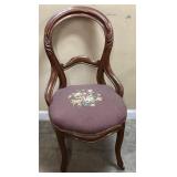 VICTORIAN HIP HUGGER PARLOR CHAIR w NEEDLEPOINT