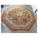 8ft GEOMETRIC PATTERNED OCTAGON RUG, RED AND