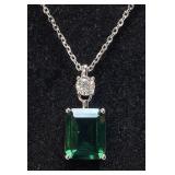 ECO LABS EMERALD & DIAMOND PENDANT w SILVER 925