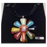 ART GLASS FLOWER PENDANT w STERLING SILVER BAIL