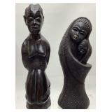 (2) HAND CARVED AFRICAN EBONY WOOD MOTHER & CHILD
