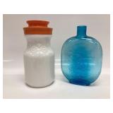 VTG. MILK GLASS TANG JAR AND BLUE GLASS ROSEMARY