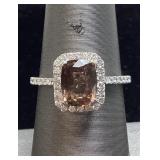 18KT WHITE GOLD SAPPHIRE & DIAMOND RING, SIZE 6.75