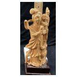 HAND CARVED WOOD CHINESE MOTHER & CHILD w DOG