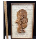 MID CENTURY CARVED WOOD MADONNA & CHILD WALL