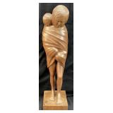 HAND CARVED WOOD MOTHER & CHILD SCULPTURE, 18in H