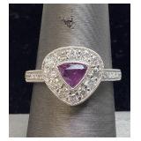 PLATINUM SAPPHIRE & DIAMOND RING, SIZE 7.25,