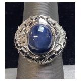 14KT WHITE GOLD STAR SAPPHIRE RING, SIZE 6.5,