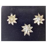 STERLING SILVER FLORAL EARRINGS AND BROOCH