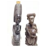 (2) HAND CARVED AFRICAN WOOD MOTHER & CHILD