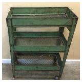 VINTAGE 3 TIER INDUSTRIAL ROLLING CART