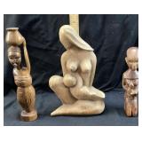 (3) HAND CARVED WOODEN MOTHER DAUGHTER SCULPTURES