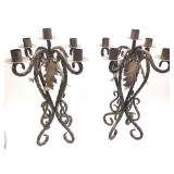 PAIR OF WROUGHT IRON CANDELANBRA FEATURING 5 ARM