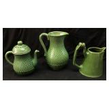 (3) BORDALLO PINHEIRO BASKETWEAVE PITCHER &
