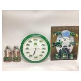 JOHN DEERE WALL CLOCK, 2 THERMOMETERS AND METAL