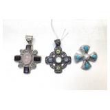 3 STERLING SILVER CROSS PENDANTS