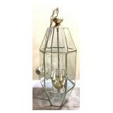 VTG, BRASS AND BEVELED GLASS LANTERN PENDANT