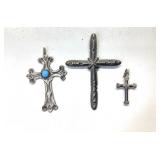 3 NATIVE AMERICAN STERLING SILVER CROSS PENDANTS