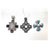 3 STERLING SILVER CROSS PENDANTS