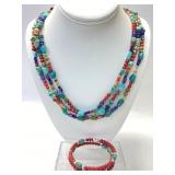 STERLING SILVER TRIPLE STRAND BEADED NECKLACE