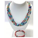 STERLING SILVER TRIPLE STRAND BEADED NECKLACE