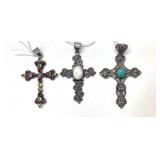 3 VINTAGE STERLING SILVER CROSS PENDANTS