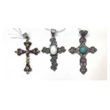 3 VINTAGE STERLING SILVER CROSS PENDANTS