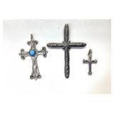 3 NATIVE AMERICAN STERLING SILVER CROSS PENDANTS