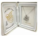 10k white gold angel pendant, chain