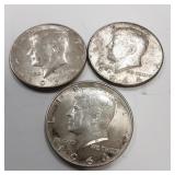 3) 1964 SILVER Kennedy half dollar coins