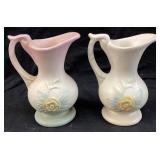 PAIR OF HULL POTTERY CAMELLIA EWERS, 5in H