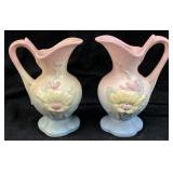 PAIR OF HULL POTTERY MAGNOLIA EWERS, 5in H