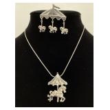 STERLING SILVER CAROUSEL PENDANT NECKLACE AND