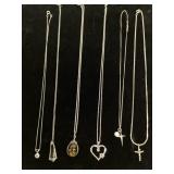 6 STERLING SILVER NECKLACES WITH PENDANTS