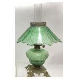 ANTIQUE PARLOR OIL LAMP w VIBRANT GREEN HUE