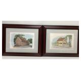 2 OLD SALEM PENCIL WITH WATERCOLOR FRAMED ART