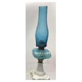 ANTIQUE VICTORIAN ERA BLUE OPALESCENT GLASS OIL