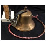 VINTAGE BRASS FARM BELL WITH HORSESHOE WALL MOUNT