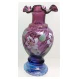 1996 FENTON MULBERRY VASE HAND PAINTED BY SUE