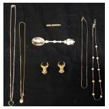 SILVER & COSTUME JEWELRY LOT, GOLD TONE DEER