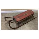 EARLY WOODEN HAND PAINTED CHILDï¿½S SLED