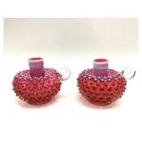 Pair of Fenton Cranberry Opalescent Hobnail