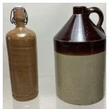 STONEWARE POTTERY WHISKEY JUG & FRENCH GRES DE