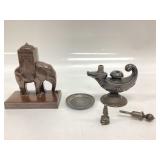 VINTAGE BRONZE ALADDIN STYLE OIL LAMP AND