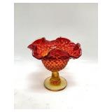 Fenton Hobnail Amberina Ruffled Edge Glass Vase