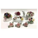 10 Vintage Fine Bone China Floral Figurines and