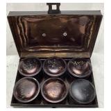 ANTIQUE TOLEWARE TIN SPICE BOX w 6 CANISTERS