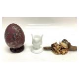MILK GLASS OWL TOOTHPICK HOLDER, PORCELAIN EGG