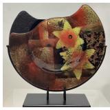 BENJAMIN CHANG ROUND FUSED ART GLASS w STAND