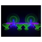 4 FEDERAL GLASS DIANA GREEN URANIUM SHERBET